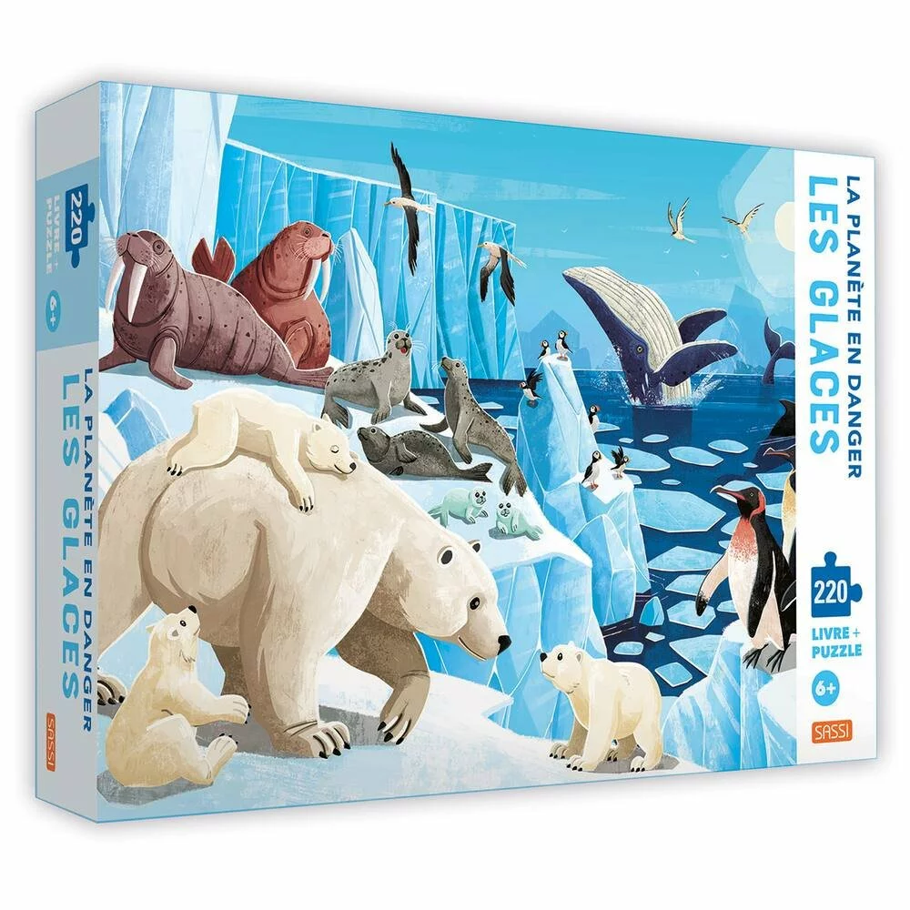 SASSI JUNIOR PUZZLE LA PLANETE EN DANGER 220 PIECES + LIVRE - LES GLACES